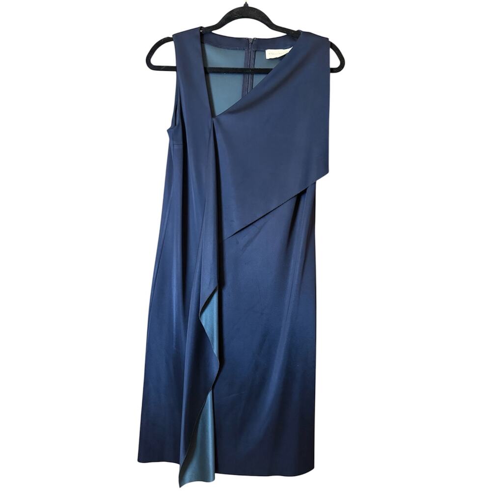 Stella McCartney Navy Blue Asymmetrical Draped Shift Dress - IT 42 / US 6